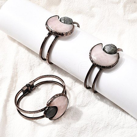 Natural Rose Quartz & Labradorite Bangles for Women BJEW-A043-01R-01-1