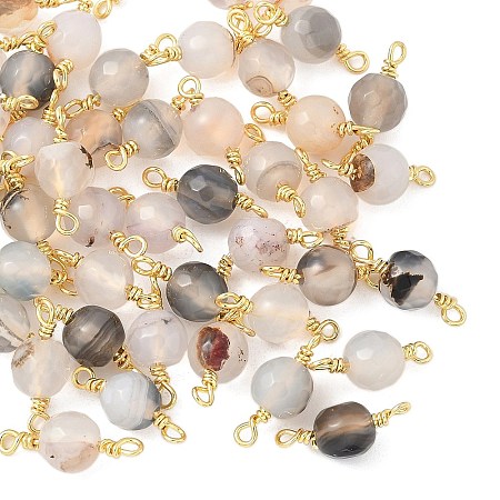 Dyed Natural Agate Faceted Round Connector Charms KK-C097-04G-05-1