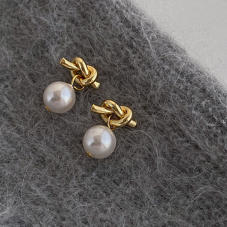 304 Stainless Steel and Glass-based Imitation Pearl Dangle Earrings for Women FS-WG0AE83-01-1