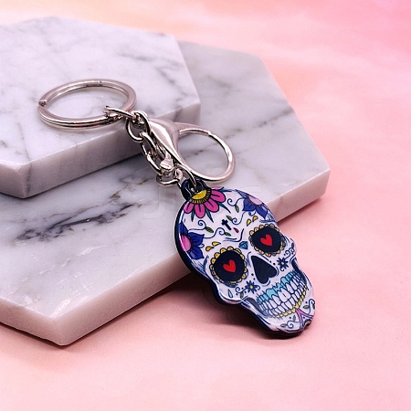 Acrylic Flower Skull Keychain PW-WG713FE-08-1