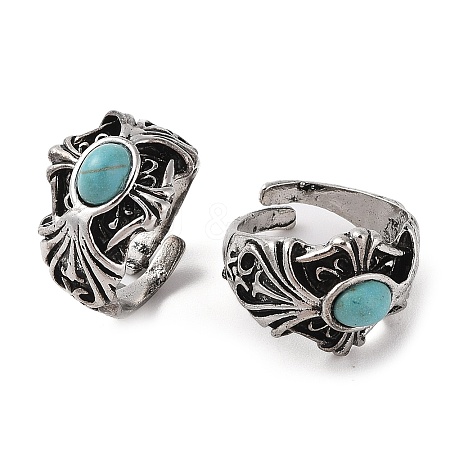 Oval Synthetic Turquoise Cuff Rings RJEW-B107-14AS-01-1