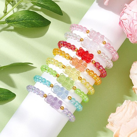 8Pcs 8 Colors Acrylic Beaded Stretch Bracelet Sets BJEW-JB11236-1