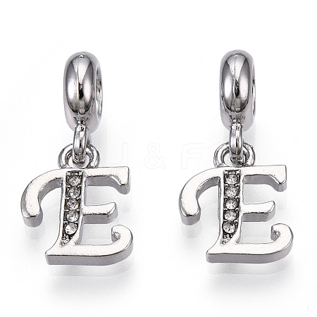 Platinum Rack Plating Alloy Rhinestone European Dangle Charms PALLOY-T048-36P-E-1