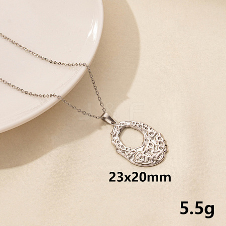 304 Stainless Steel Hollow Round Pendant Necklaces FU6316-9-1