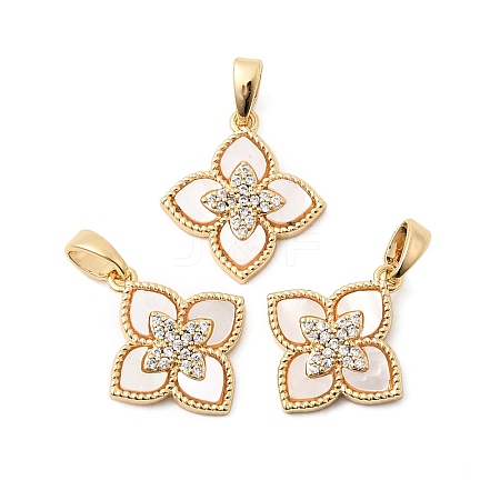 Natural Shell & Clear Cubic Zirconia Pendants KK-G553-13G-1