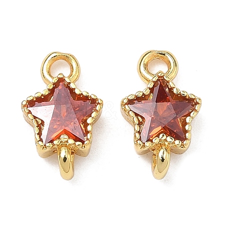Brass Pave Cubic Zirconia Star Connector Charms KK-P348-08G-06-1