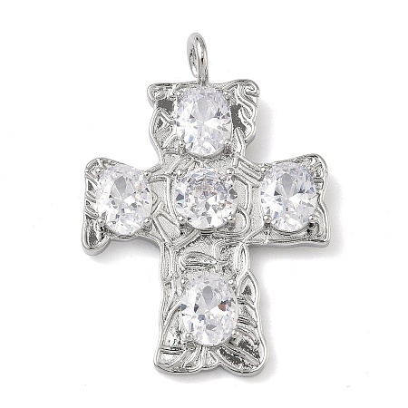 Brass Micro Pave Clear Cubic Zirconia Pendants KK-P349-02P-1