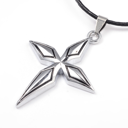 Cross Leather Pendant Necklaces for Women NJEW-P127-042AS-1