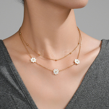 Daisy Flower 304 Stainless Steel Chain Necklaces FS-WGEC3D7-08-1