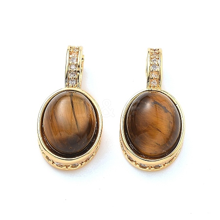 Brass Tiger Eye Pendants KK-B129-10G-1