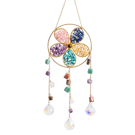 Flower Natural & Synthetic Gemstone Chips Hanging Suncatchers HJEW-F023-03-1