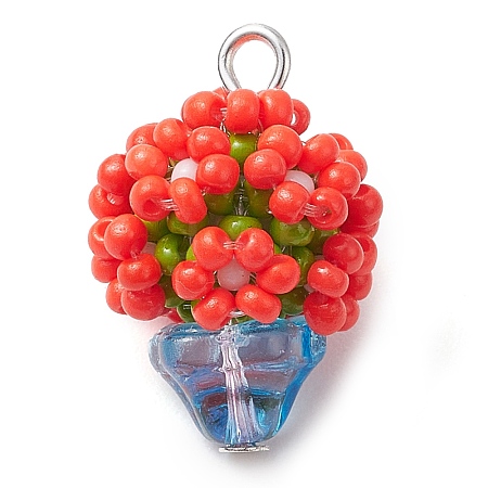 Beaded Flower Potted Charms PALLOY-MZ00446-01-1