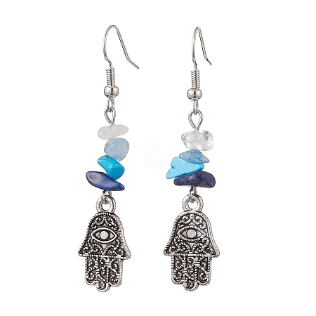 Natural & Synthetic Mixed Stone Hamsa Hand Dangle Earrings EJEW-JE06149-1