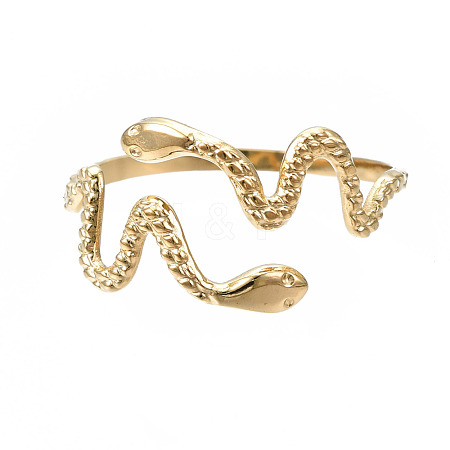 304 Stainless Steel Snake Wrap Open Cuff Ring RJEW-T023-82G-1