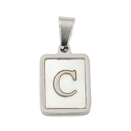 304 Stainless Steel Pave Natural White Shell Pendants STAS-S130-03P-C-1