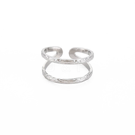 Non-Tarnish 304 Stainless Steel Double Line Open Cuff Ring for Women RJEW-S405-200P-1