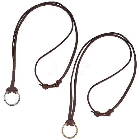 2Pcs 2 Colors Alloy Cowhide Leather Cords Neck Cord AJEW-GF0013-18-1
