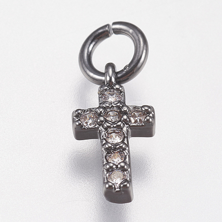 Brass Micro Pave Cubic Zirconia Tiny Cross Charms LS-ZIRC-E147-62B-1