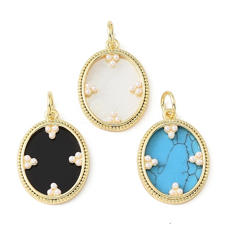 Brass & Synthetic Turquoise/Natural White Shell/Resin & ABS Plastic Pearl Pendants PL-CBA6938-10G-1