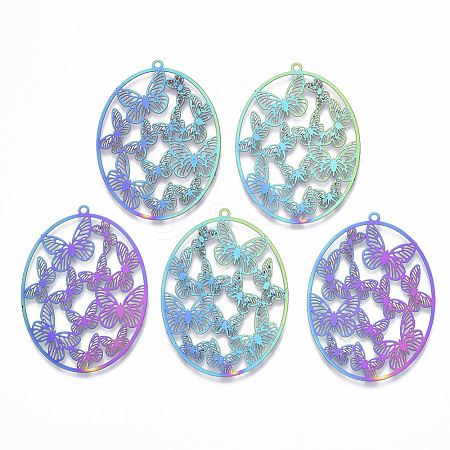 Ion Plating(IP) 201 Stainless Steel Filigree Pendants X-STAS-T057-26-1