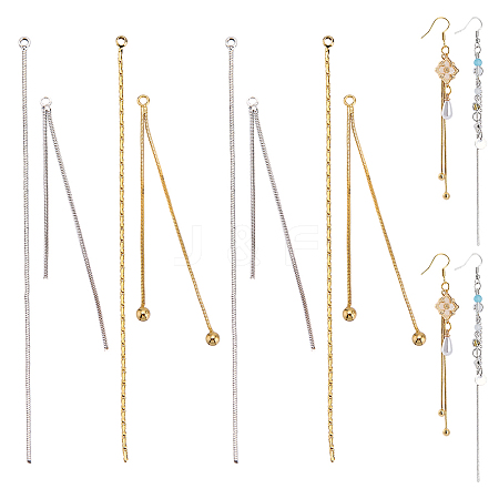 24Pcs 4 Style Brass Herringbone Chain Tassel Pendants KK-PH0004-92-1