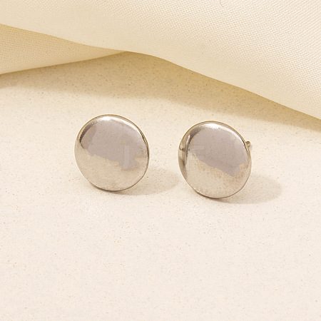 304 Stainless Steel Flat Round Stud Earrings for Women BW0286-7-1