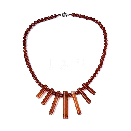 Natural Carnelian(Dyed & Heated) Round Beaded Fan Bib Necklaces NJEW-N064-04G-1