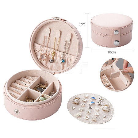 Round PU Leather with Lint Jewelry Storage Box with Snap Button PW-WG19090-01-1
