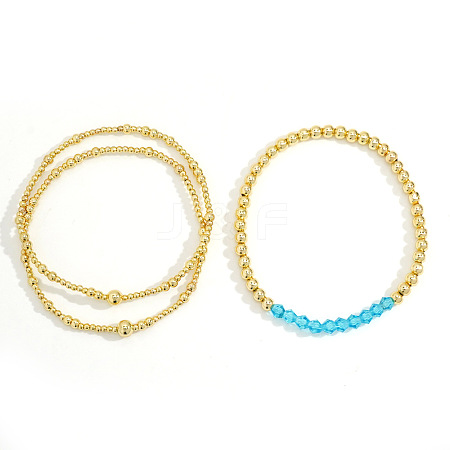 3 Pcs Birthstone Glass Imitation Quartz Brass Bead Bracelet KF1017-3-1