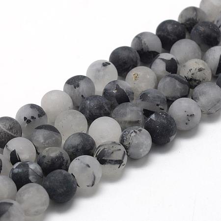 Natural Black Rutilated Quartz Beads Strands G-R446-6mm-37-1