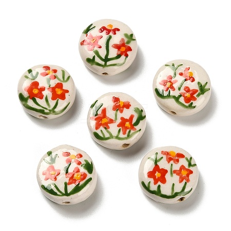 Flower Theme Printed Handmade Porcelain Beads LAMP-D303-06C-03-1