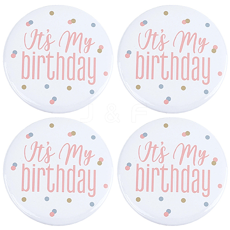 4Pcs It's My Birthday Tinplate Brooches JEWB-CN0001-12A-1