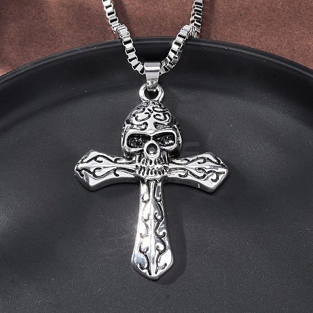 Tibetan Style Zinc Alloy Viking Pendant Necklaces NJEW-Z062-01AS-01-1