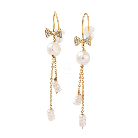 Natural Pearl Tassel Earrings for Women EJEW-E303-36G-1