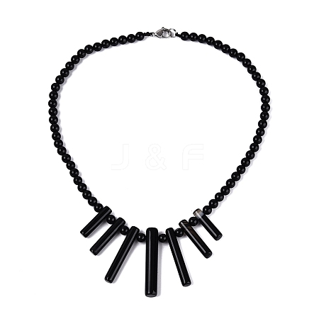 Natural Black Onyx Round Beaded Fan Bib Necklaces NJEW-N064-04A-1