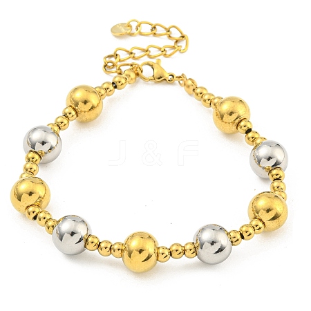 304 Stainless Steel & 201 Stainless Steel Round Beaded Bracelets for Women BJEW-G717-03B-GP-1