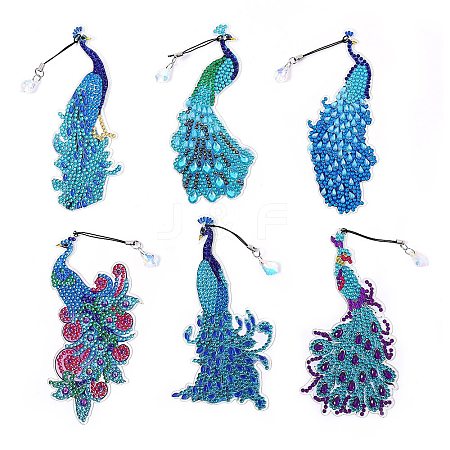 6 Styles Peacock DIY Bookmark Diamond Painting Kits PW-WGCA83A-01-1