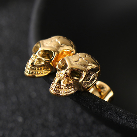 304 Stainless Steel Skull Stud Earrings EJEW-C163-01G-1