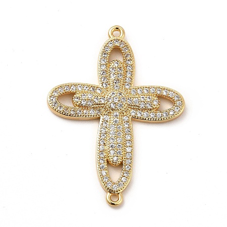 Eco-Friendly Rack Plating Brass Micro Pave Clear Cubic Zirconia Connector Charms KK-F847-04G-1