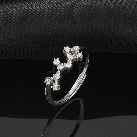 Constellations Rhodium Plated 925 Sterling Silver Micro Pave Clear Cubic Zirconia Adjustable Rings for Women RJEW-P130-01P-L-1