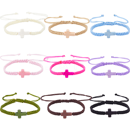 9Pcs 9 Colors Polyester Cord Braided Bead Bracelets BJEW-DC0001-20-1