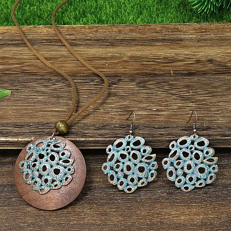 Alloy Enamel & Wood Pendant Necklaces & Dangle Earring Sets WG2B6E1-02-1