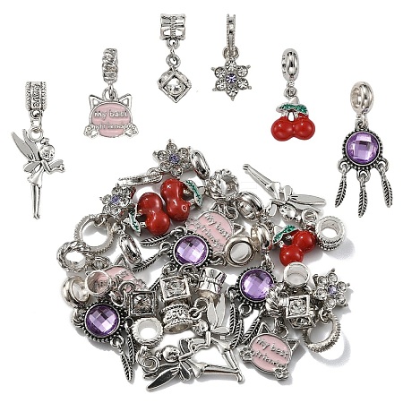 18Pcs 6 Styles Alloy Enamel & Crystal Rhinestone European Dangle Charms FIND-YW0006-85-1