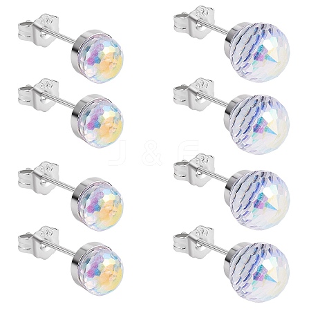 4 Pairs 4 Style Natural Quartz Crystal Round Ball Stud Earrings Set JE958A-1