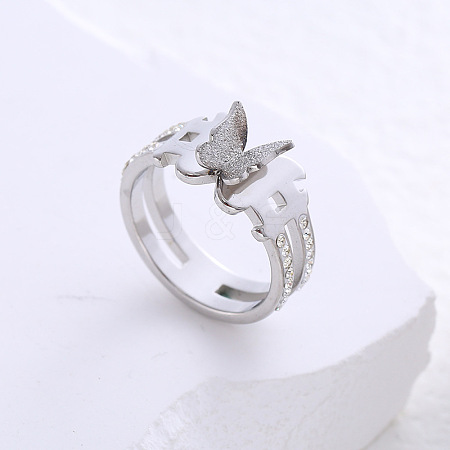 Butterfly Frosted 304 Stainless Steel Finger Rings for Women LR7265-4-1