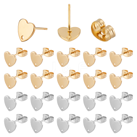 Unicraftale 24Pcs 2 Color 304 Stainless Steel Heart Stud Earring Findings STAS-UN0030-19-1