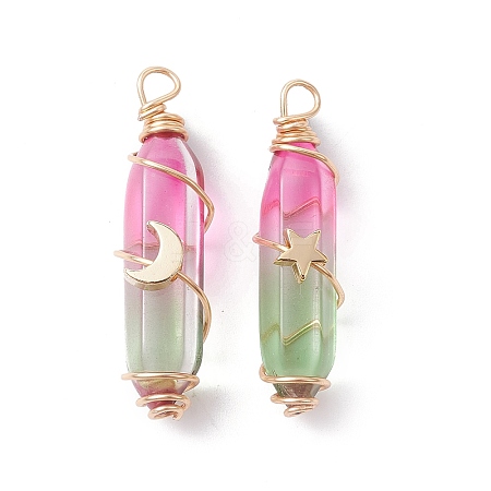 2Pcs 2 Style Two Tone Glass Double Terminated Point Beads Pendants Set PALLOY-JF02538-03-1