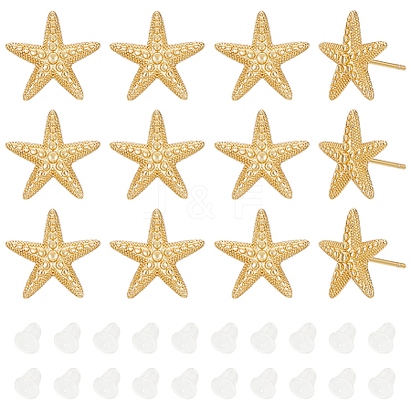 BENECREAT 6 Pairs Rack Plating Brass Starfish Stud Earrings KK-BC0013-51-1