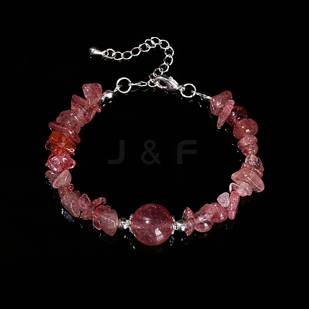 Natural Strawberry Quartz Chips Beaded Bracelets PW-WGA4343-02-1