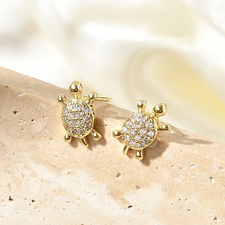 Brass Micro Pave Clear Cubic Zirconia Stud Earrings EJEW-R016-26G-03-1